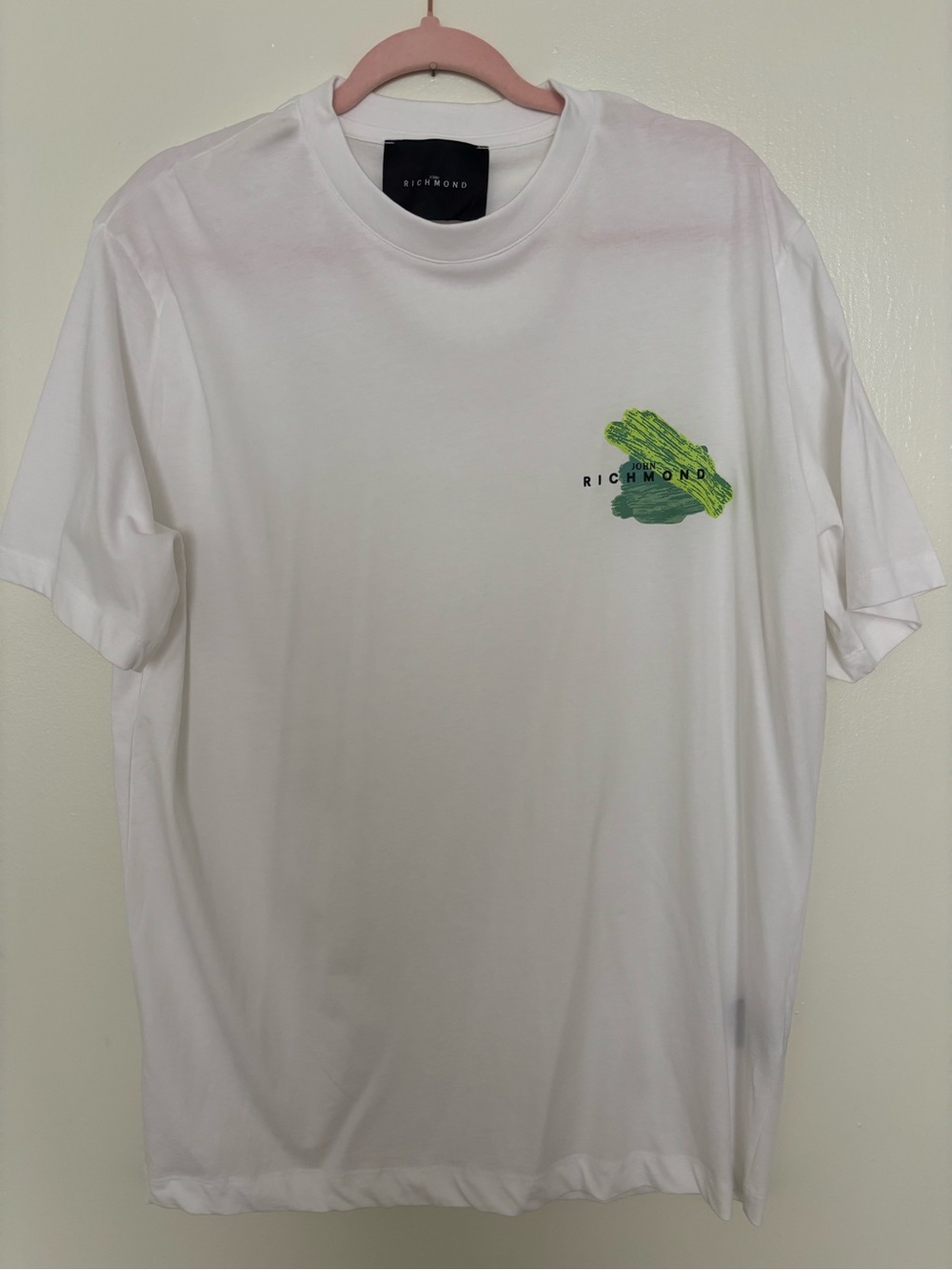NWOT Richmond White Tee with Green Brushstroke Logo